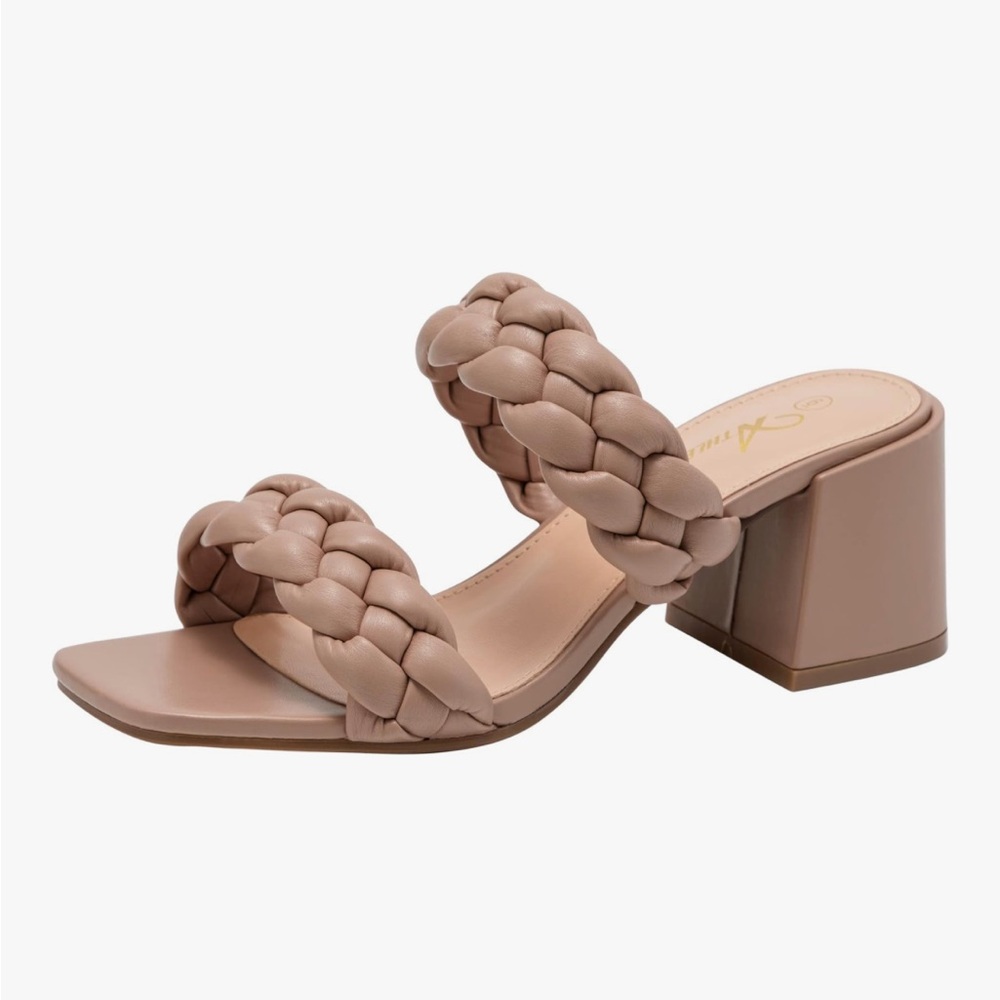 Women's Tan Braided Block Heel Sandals